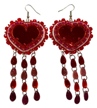 Load image into Gallery viewer, Red Mirror hearts with dangles