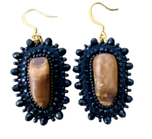Load image into Gallery viewer, Fossilized Walrus/ivory teeth earrings
