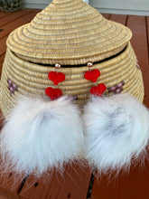 Load image into Gallery viewer, Arctic Fox Mega pom w two velvet hearts (studs)
