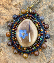 Load image into Gallery viewer, Caribou antler with forget-me-not and quill necklace
