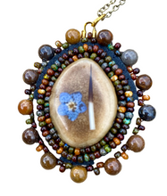 Load image into Gallery viewer, Caribou antler with forget-me-not and quill necklace
