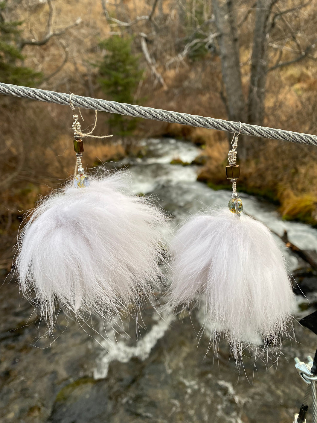 Arctic Fox large poms with taupe beads