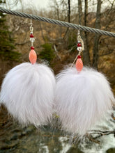 Load image into Gallery viewer, Arctic Fox Mega poms with pink/red beads
