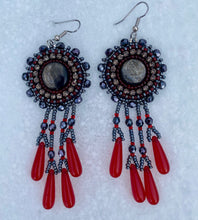Load image into Gallery viewer, Mica Gunmetal and Red dangles

