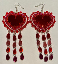 Load image into Gallery viewer, Red Mirror hearts with dangles
