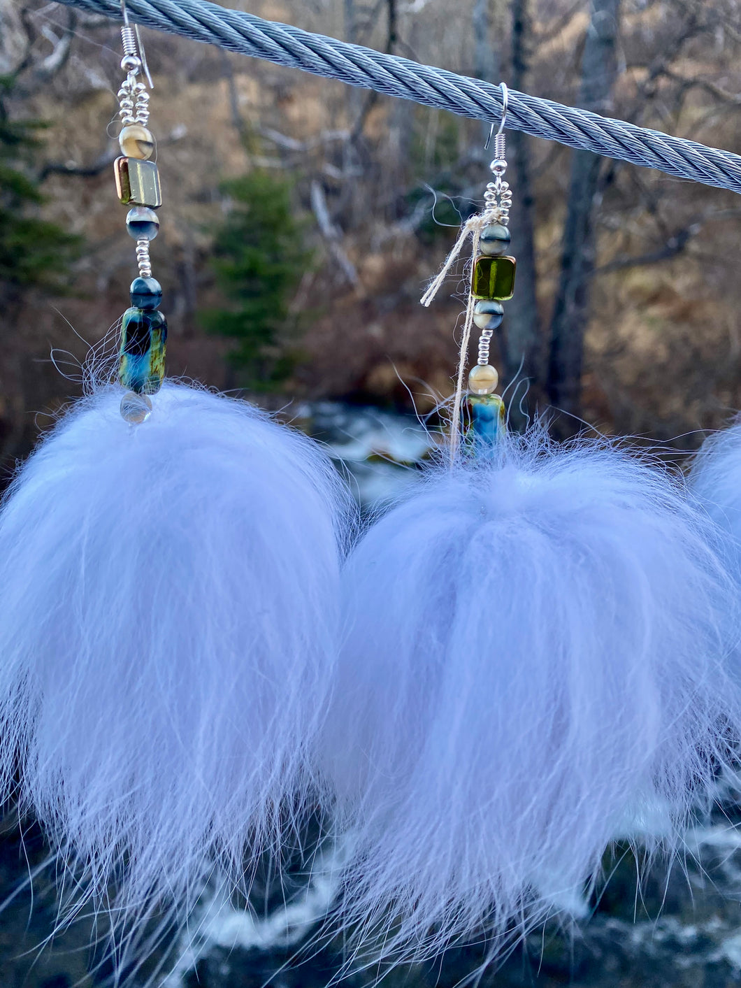 Arctic Fox large poms with taupe beads