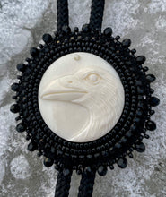 Load image into Gallery viewer, White Raven bone bolo tie

